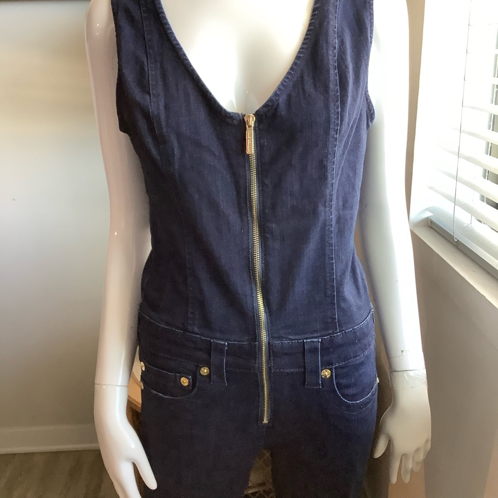 True Religion Navy Blue Sleeveless Zip-Front Denim Jumpsuit Romper Catsuit M - Picture 5 of 7